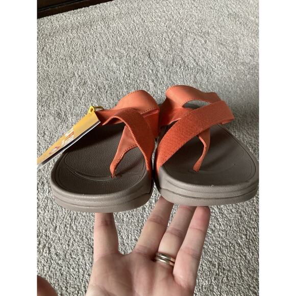 Fitflop Flatform Sling Toe Thong Sandal Tan & Fresh Orange Size 8 Outdoor Boho - Picture 3 of 4